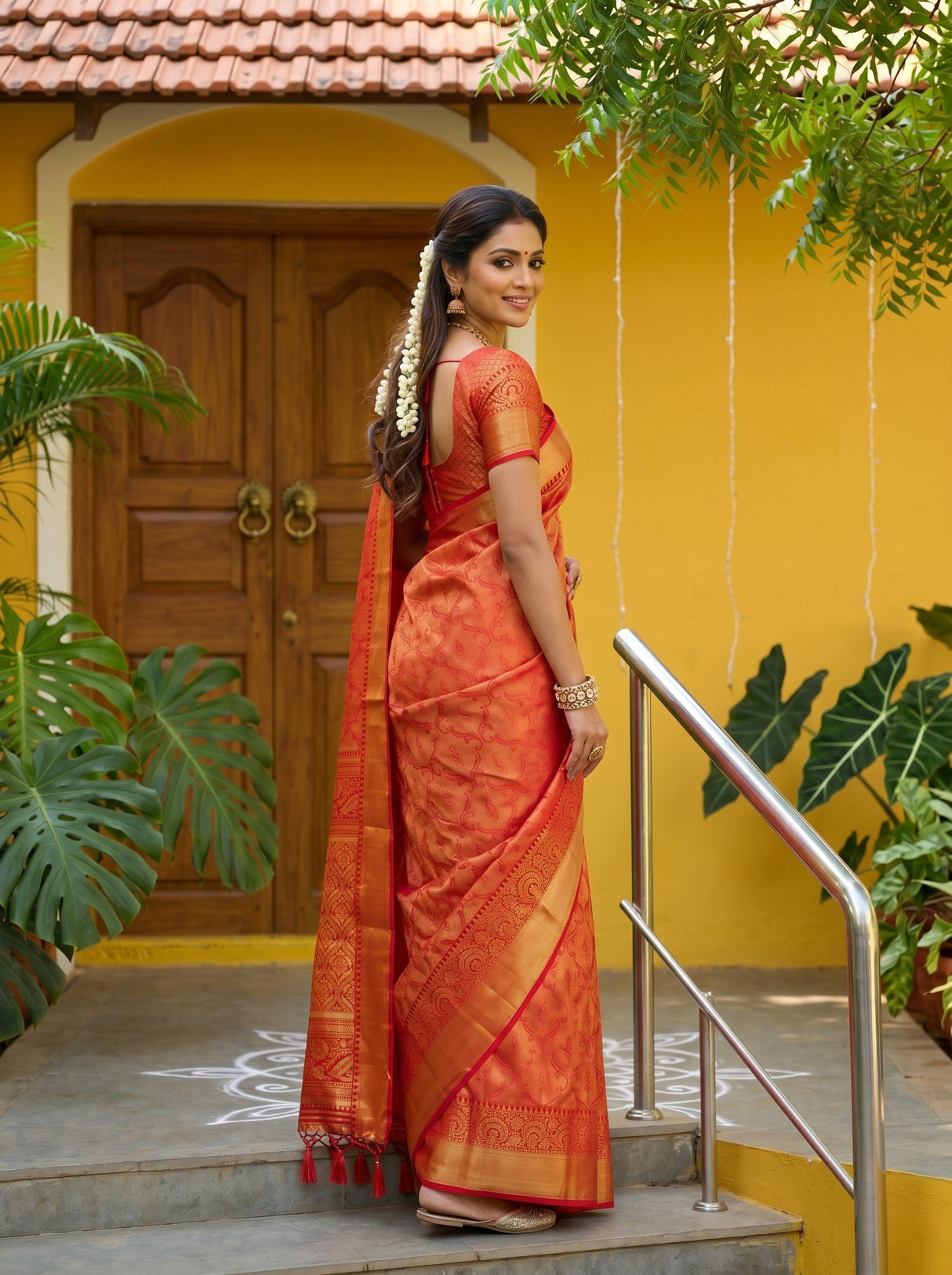 MIMOSA Red Kanjivaram Art Silk Saree — pose 7 styling detail