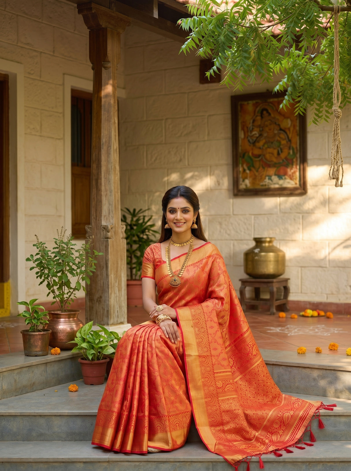 MIMOSA Red Kanjivaram Art Silk Saree — pose 8 styling detail