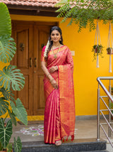 MIMOSA Rani Kanjivaram Art Silk Saree — Model lifestyle pose