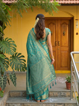 MIMOSA Sapphire Kanjivaram Art Silk Saree — pose 2 styling detail