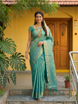 MIMOSA Sapphire Kanjivaram Art Silk Saree — pose 6 styling detail