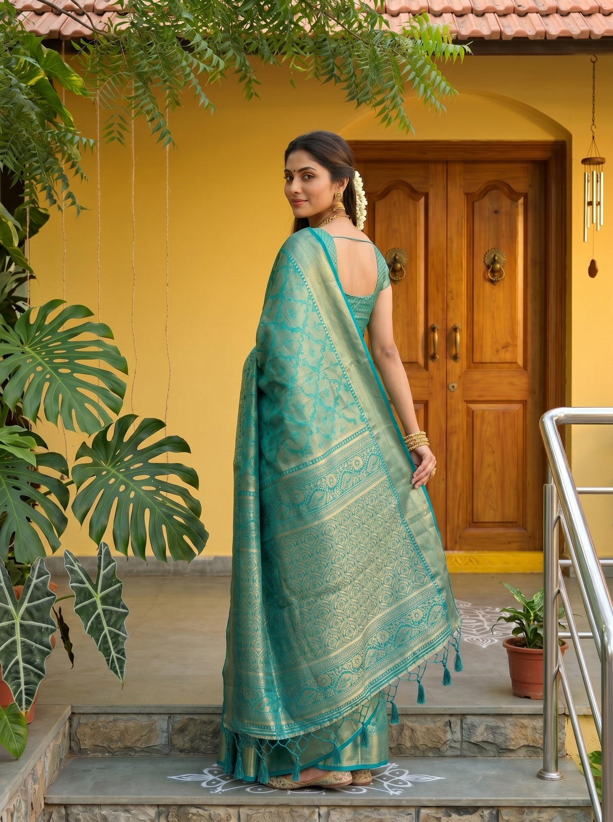 MIMOSA Sapphire Kanjivaram Art Silk Saree — pose 7 styling detail