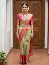 MIMOSA Bottle Green Kanjivaram Art Silk Saree — pallu and body details