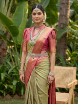 MIMOSA Bottle Green Kanjivaram Art Silk Saree — pose 10 styling detail