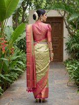MIMOSA Bottle Green Kanjivaram Art Silk Saree — model wearing traditionally draped