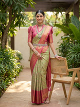 MIMOSA Bottle Green Kanjivaram Art Silk Saree — pose 5 styling detail