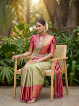 MIMOSA Bottle Green Kanjivaram Art Silk Saree — pose 8 styling detail