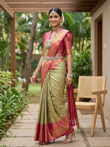 MIMOSA Bottle Green Kanjivaram Art Silk Saree — pose 9 styling detail