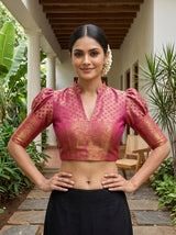 MIMOSA Bottle Green Kanjivaram Art Silk Saree — blouse close-up