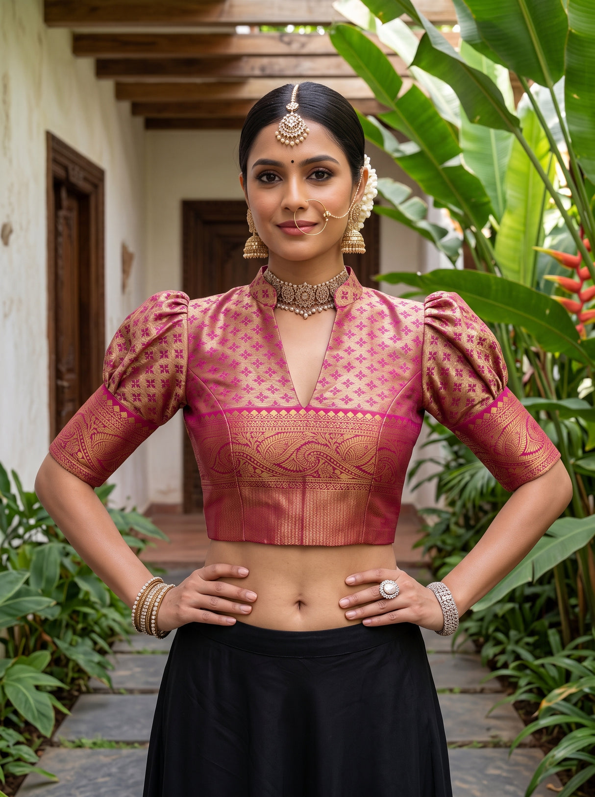 MIMOSA Gajari Kanjivaram Art Silk Saree — blouse close-up