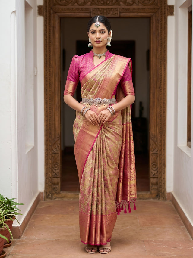 MIMOSA Maroon Kanjivaram Art Silk Saree — pallu and body details