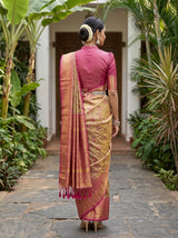 MIMOSA Maroon Kanjivaram Art Silk Saree — model wearing traditionally draped