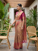 MIMOSA Maroon Kanjivaram Art Silk Saree — pose 3 styling detail