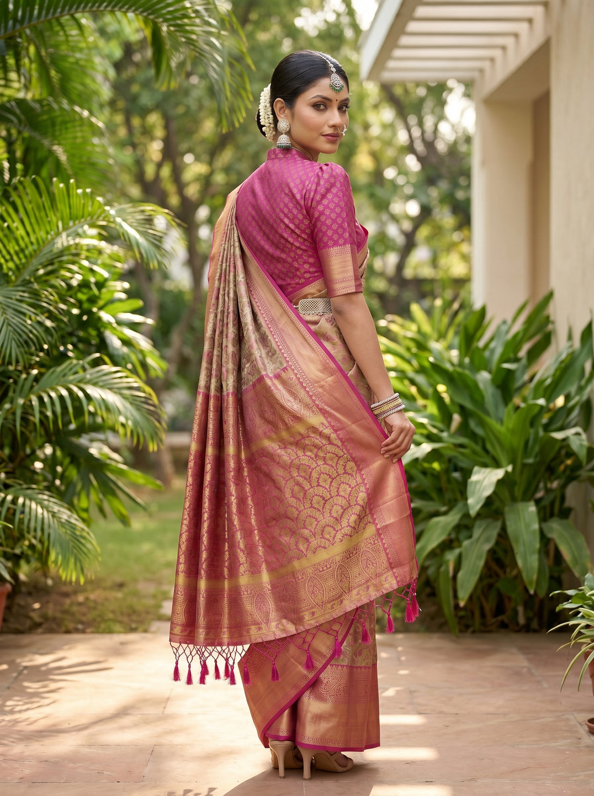 MIMOSA Maroon Kanjivaram Art Silk Saree — pose 7 styling detail