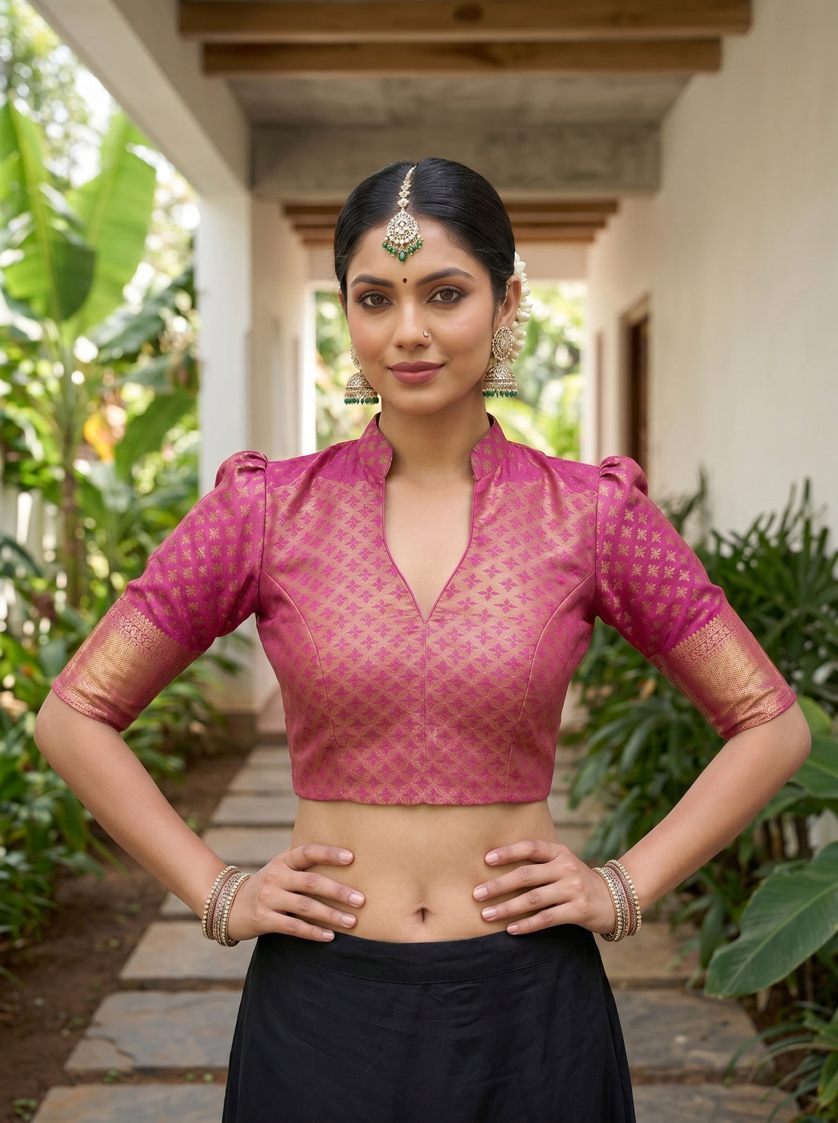 MIMOSA Maroon Kanjivaram Art Silk Saree — blouse close-up