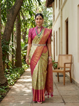 MIMOSA Olive Kanjivaram Art Silk Saree — pose 6 styling detail