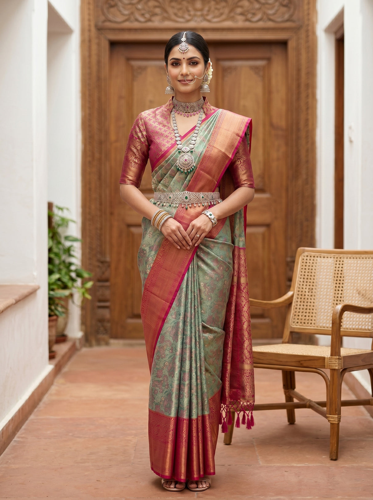 MIMOSA Sapphire Kanjivaram Art Silk Saree — pallu and body details