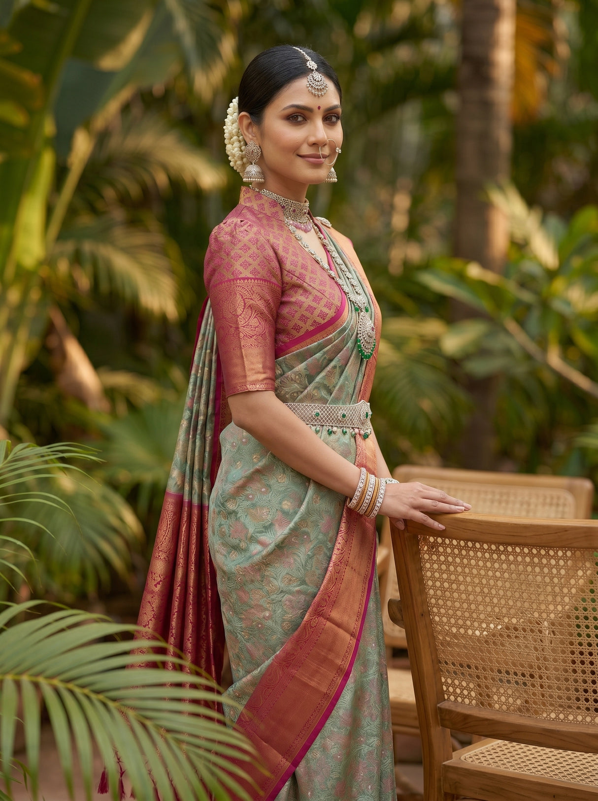 MIMOSA Sapphire Kanjivaram Art Silk Saree — pose 10 styling detail