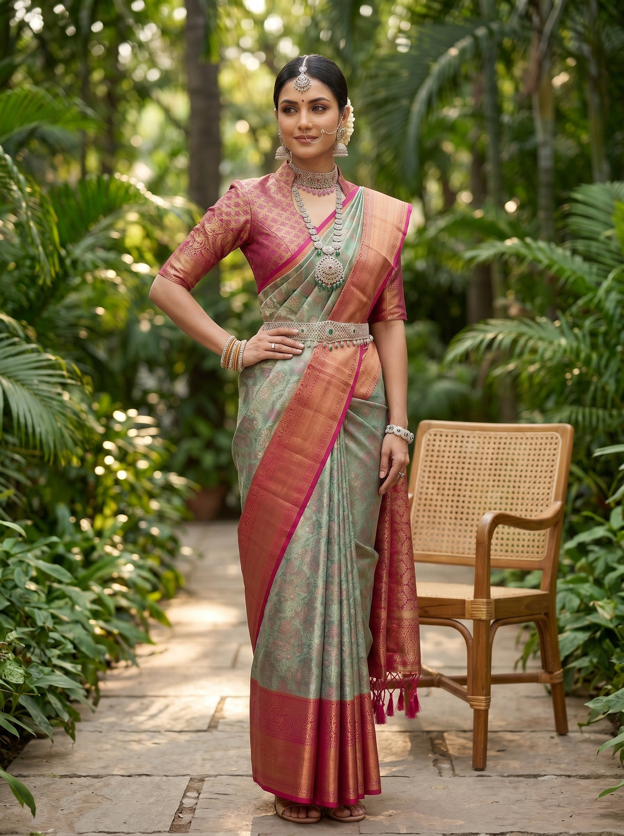 MIMOSA Sapphire Kanjivaram Art Silk Saree — pose 4 styling detail