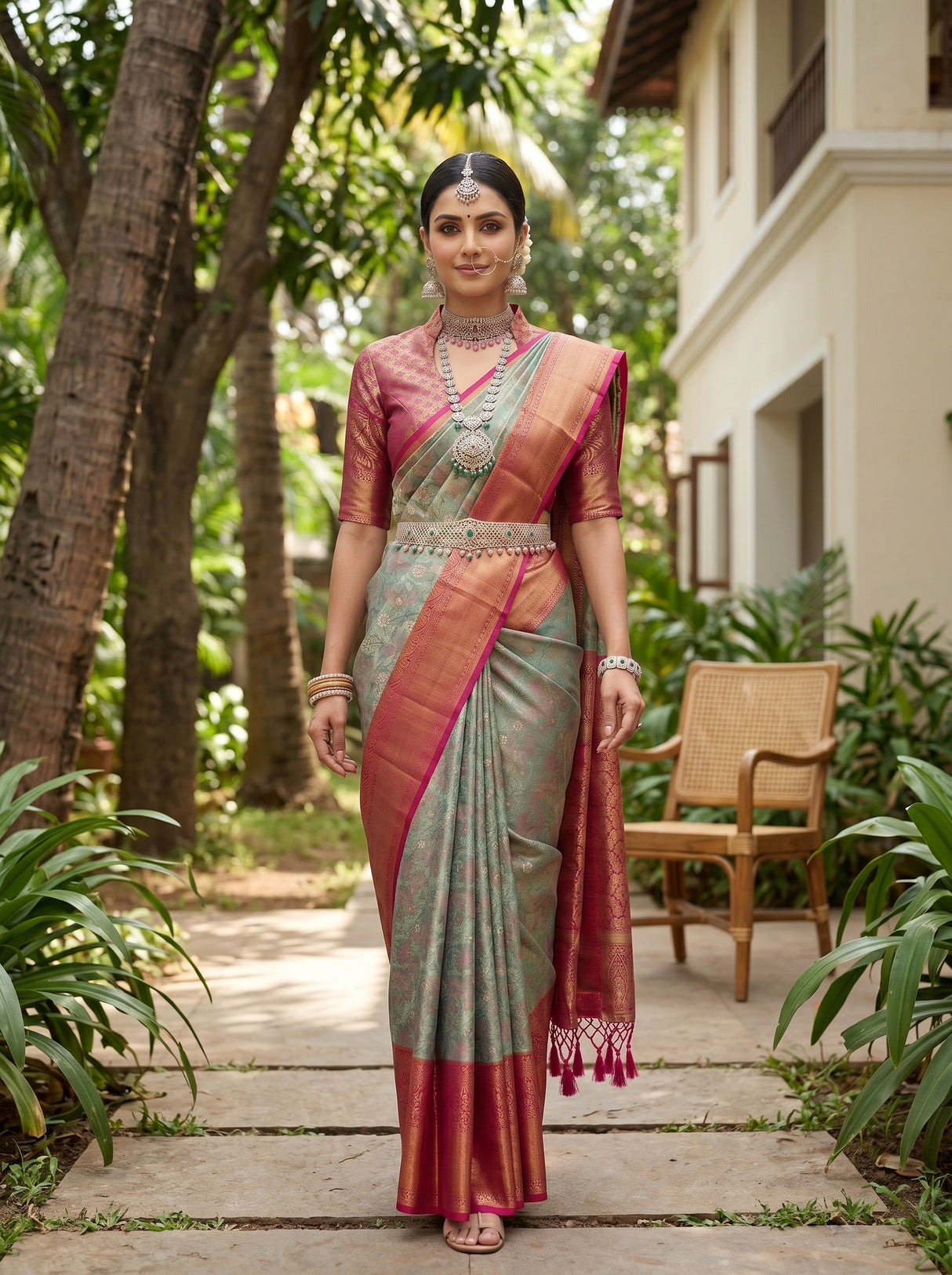 MIMOSA Sapphire Kanjivaram Art Silk Saree — pose 6 styling detail