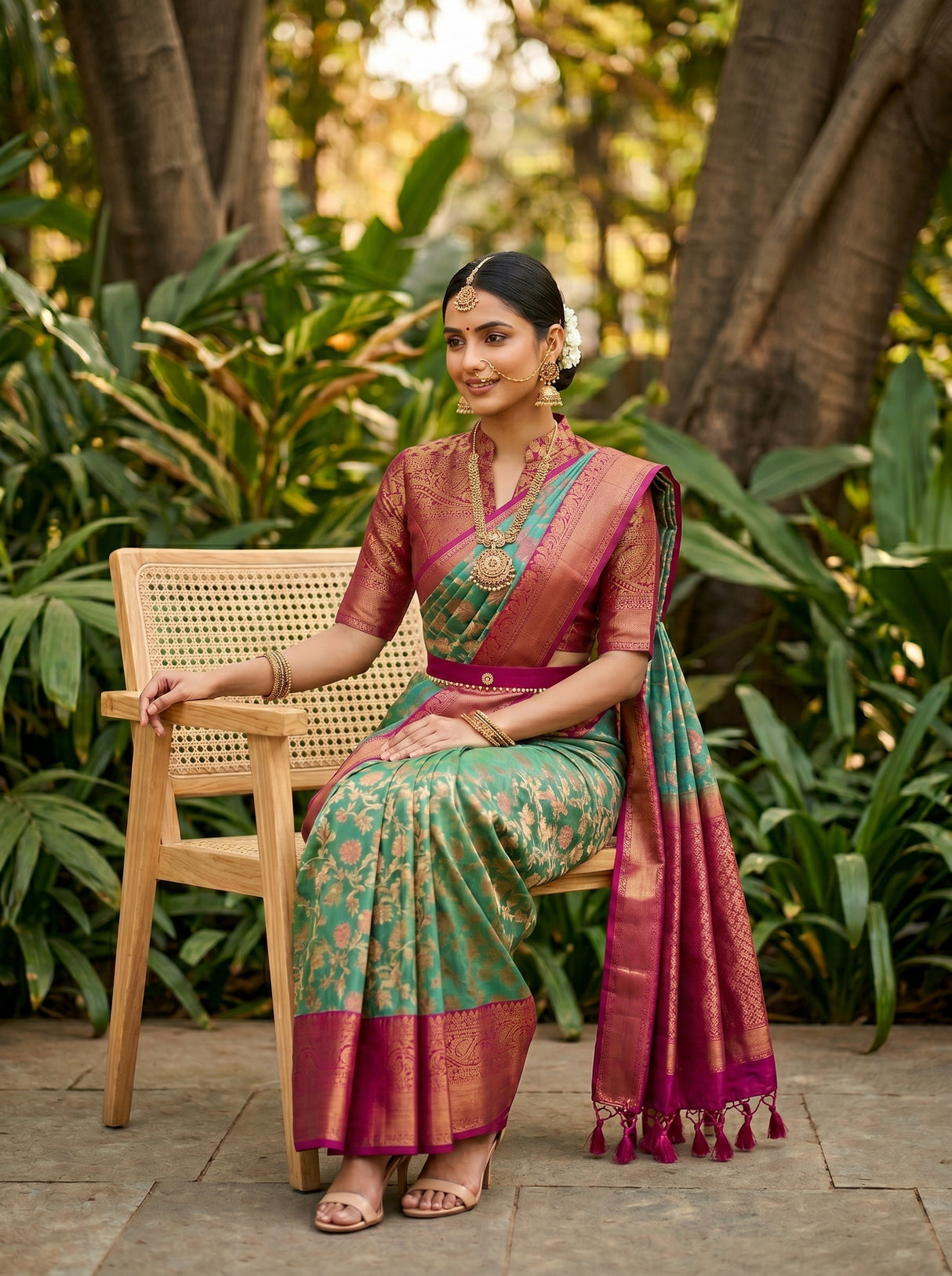 MIMOSA Sapphire Kanjivaram Art Silk Saree — pose 8 styling detail