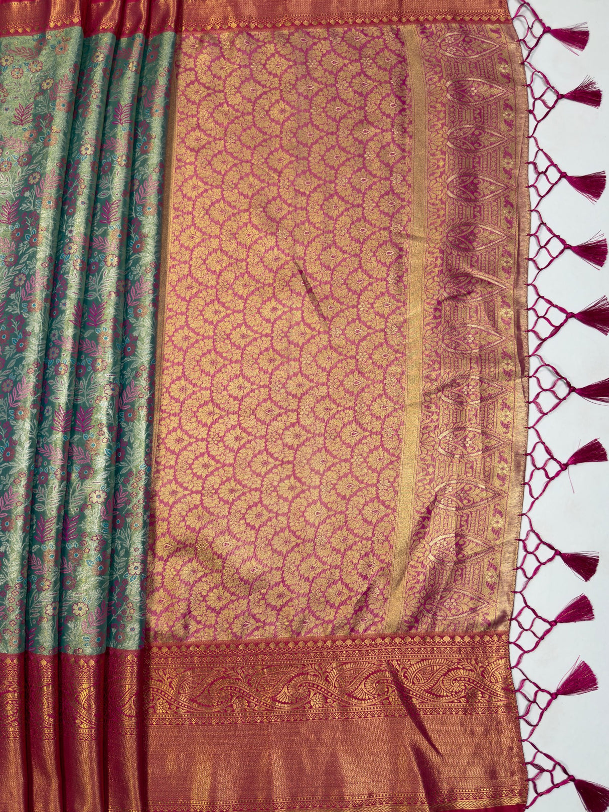 MIMOSA Sapphire Kanjivaram Art Silk Saree — pallu and zari work detail