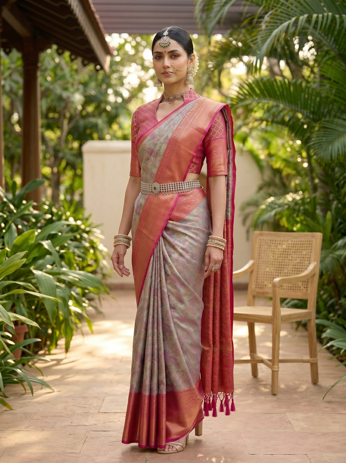 MIMOSA Violet Kanjivaram Art Silk Saree — pose 5 styling detail