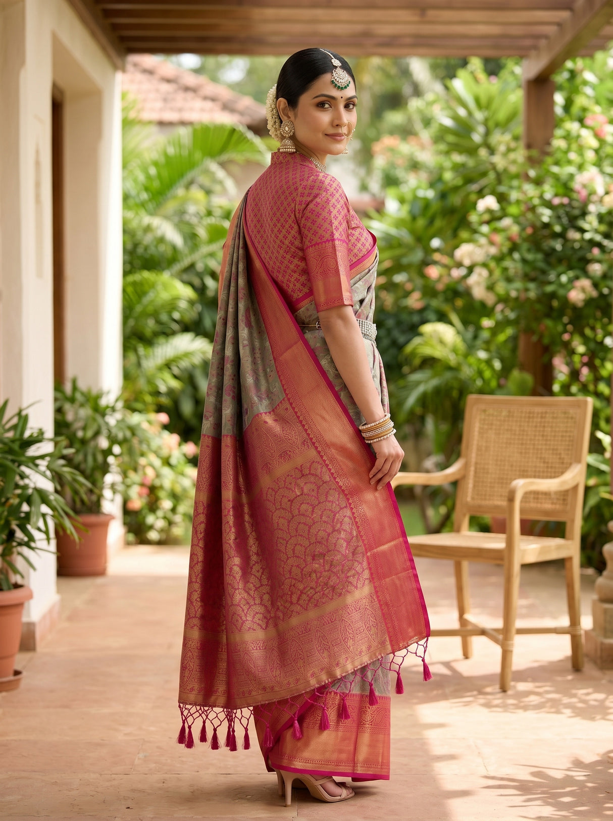 MIMOSA Violet Kanjivaram Art Silk Saree — pose 7 styling detail