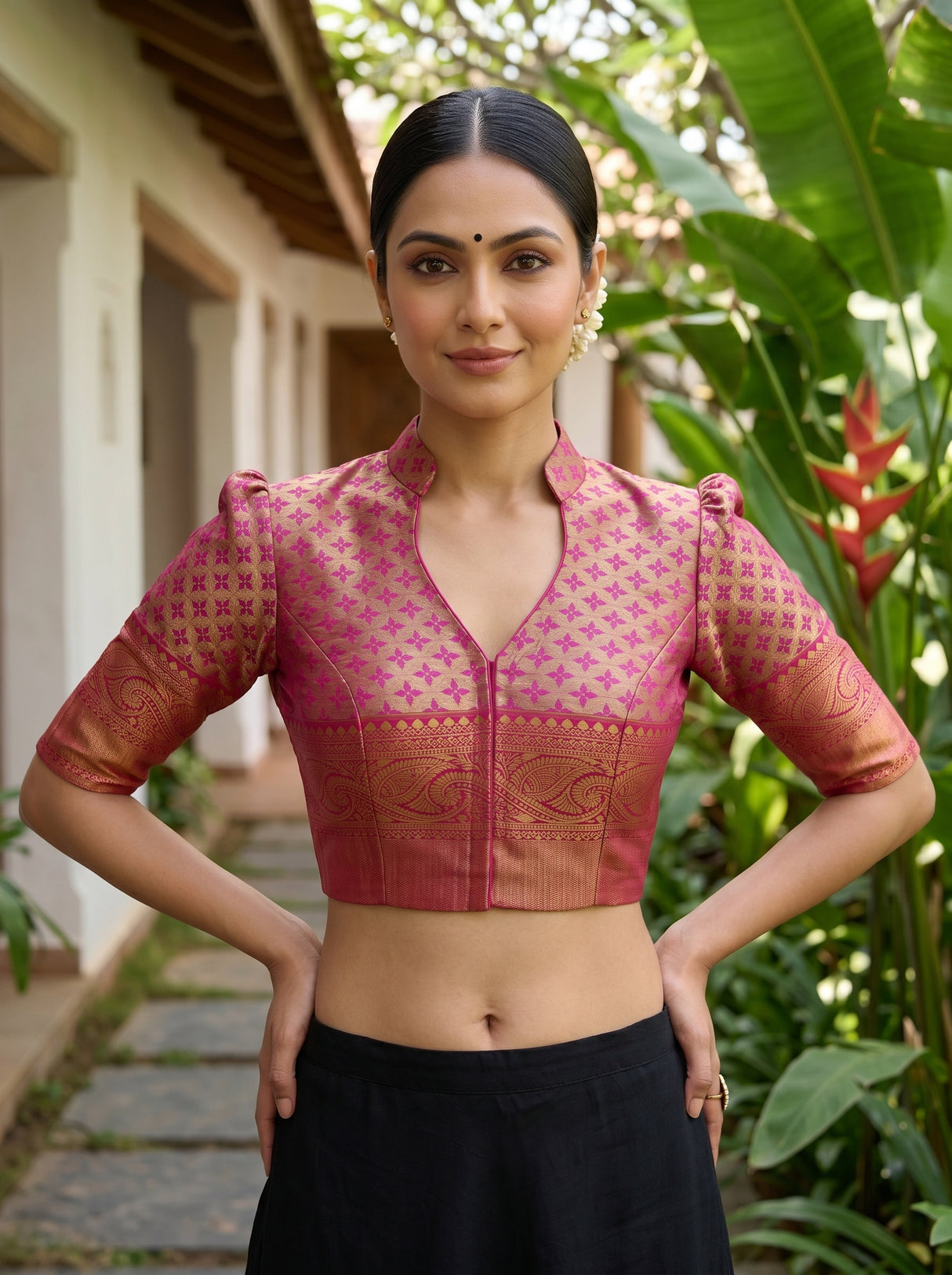 MIMOSA Violet Kanjivaram Art Silk Saree — blouse close-up