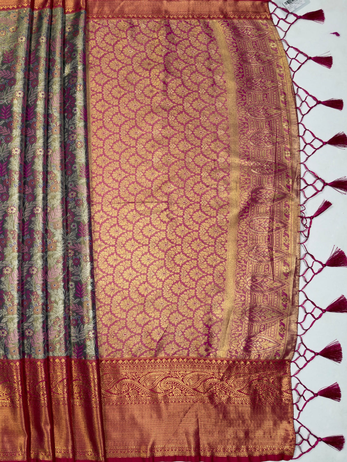 MIMOSA Violet Kanjivaram Art Silk Saree — pallu and zari work detail