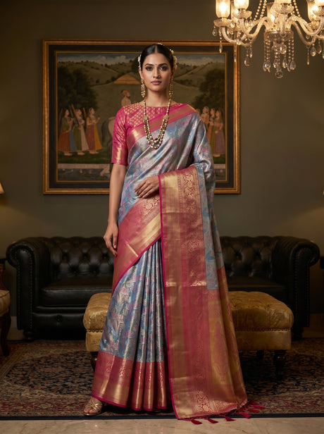MIMOSA Ananda Kanjivaram Art Silk Saree — Draped Mannequin View
