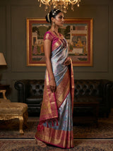 MIMOSA Ananda Kanjivaram Art Silk Saree — Unstitched Blouse Fabric
