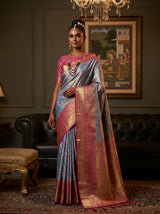 MIMOSA Ananda Kanjivaram Art Silk Saree — Full View on Model