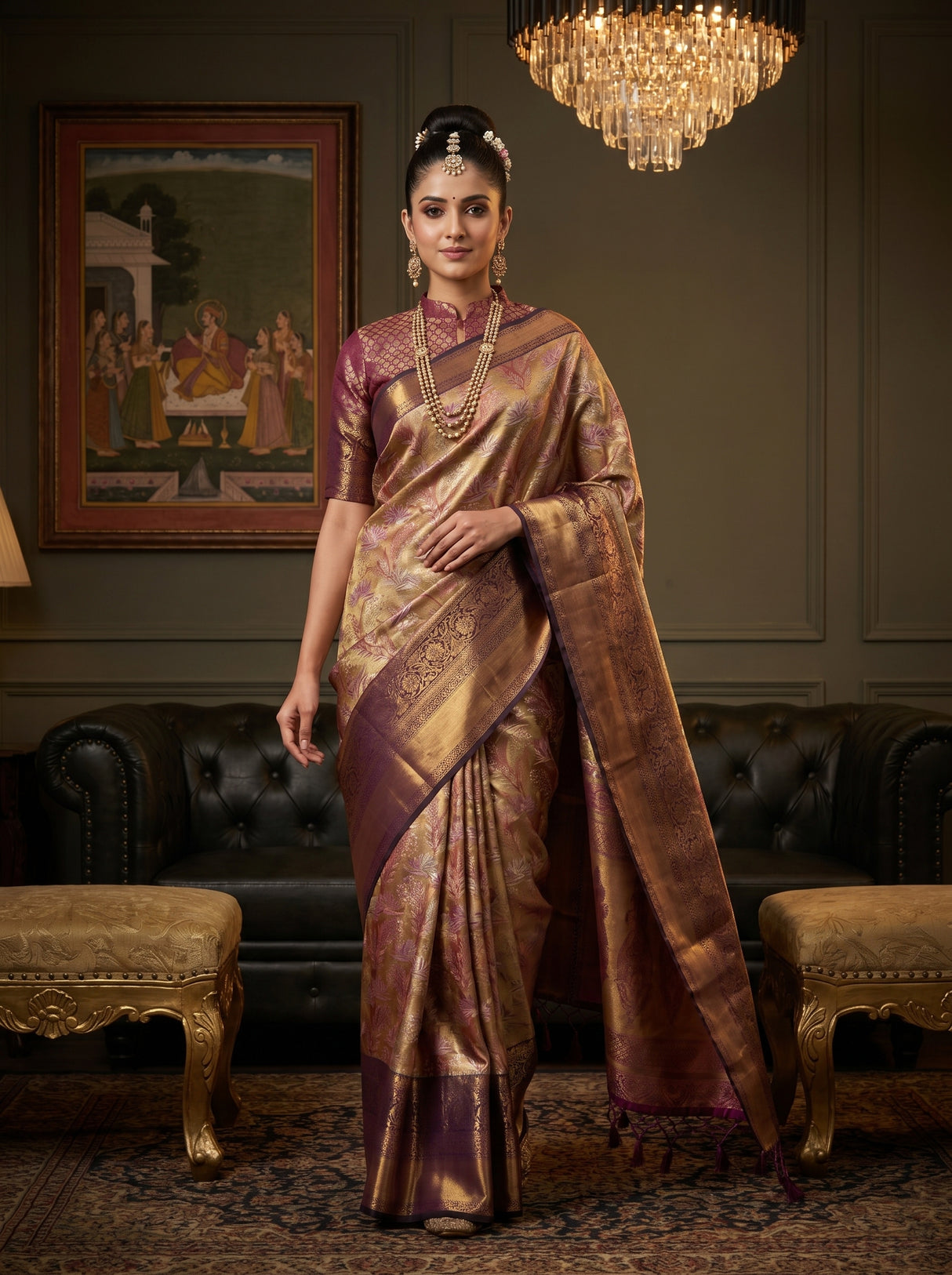 MIMOSA Maroon Kanjivaram Art Silk Saree — pose 6 styling detail