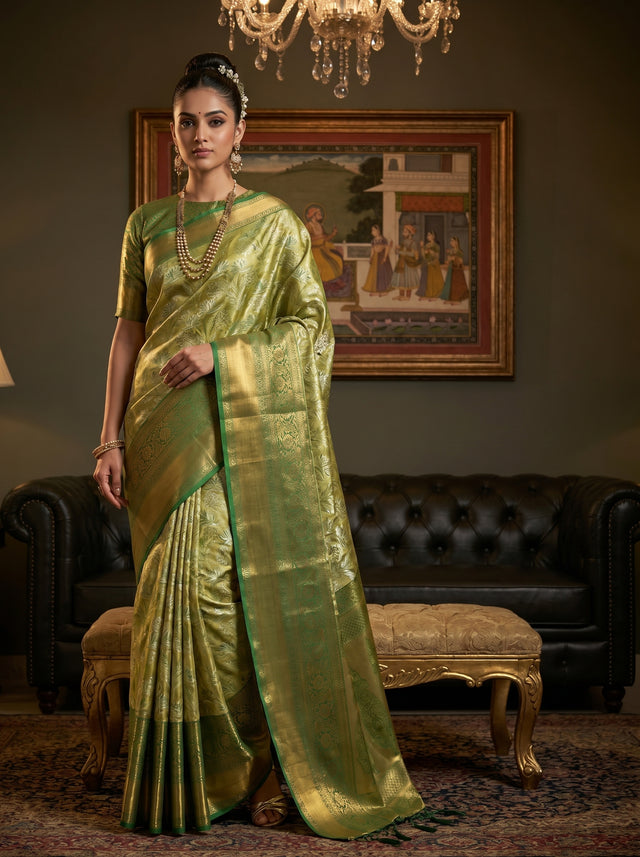 MIMOSA Olive Kanjivaram Art Silk Saree — Draped Mannequin View