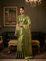 MIMOSA Olive Kanjivaram Art Silk Saree — pose 4 styling detail