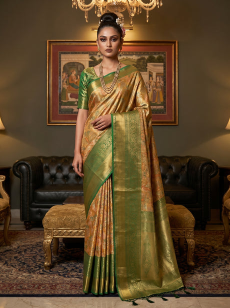 MIMOSA Orange Kanjivaram Art Silk Saree — Draped Mannequin View