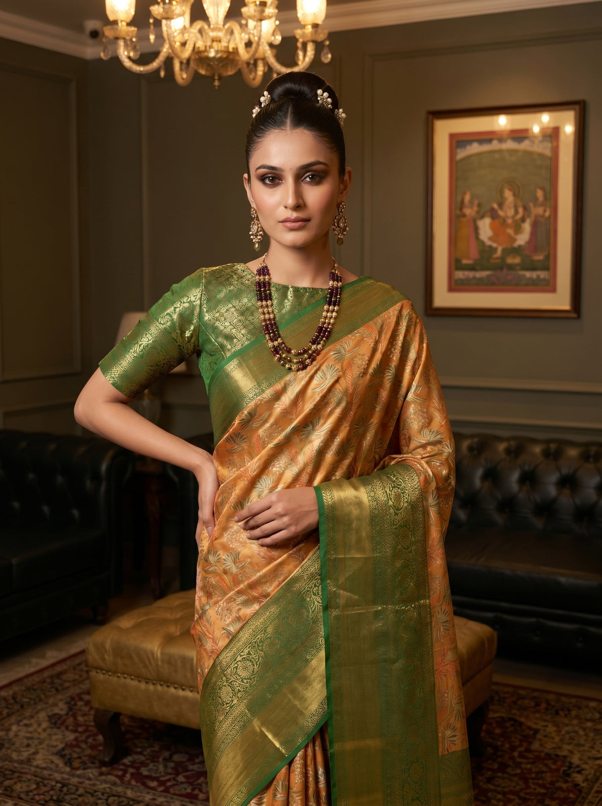 MIMOSA Orange Kanjivaram Art Silk Saree — pose 10 styling detail