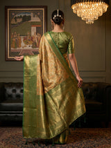 MIMOSA Orange Kanjivaram Art Silk Saree — Unstitched Blouse Fabric