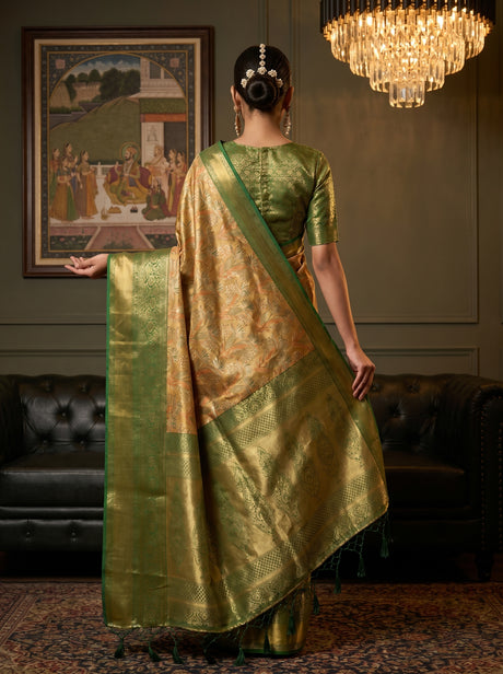 MIMOSA Orange Kanjivaram Art Silk Saree — Unstitched Blouse Fabric