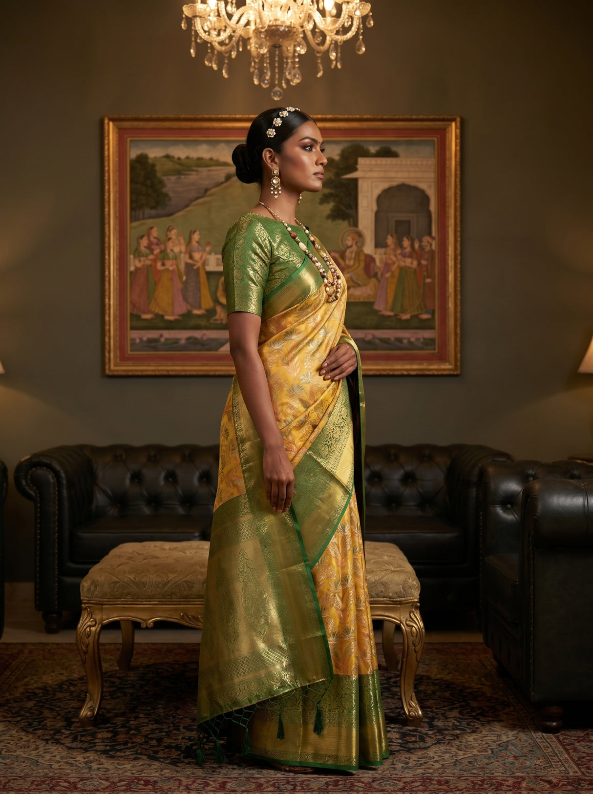 MIMOSA Orange Kanjivaram Art Silk Saree — Full View on Model