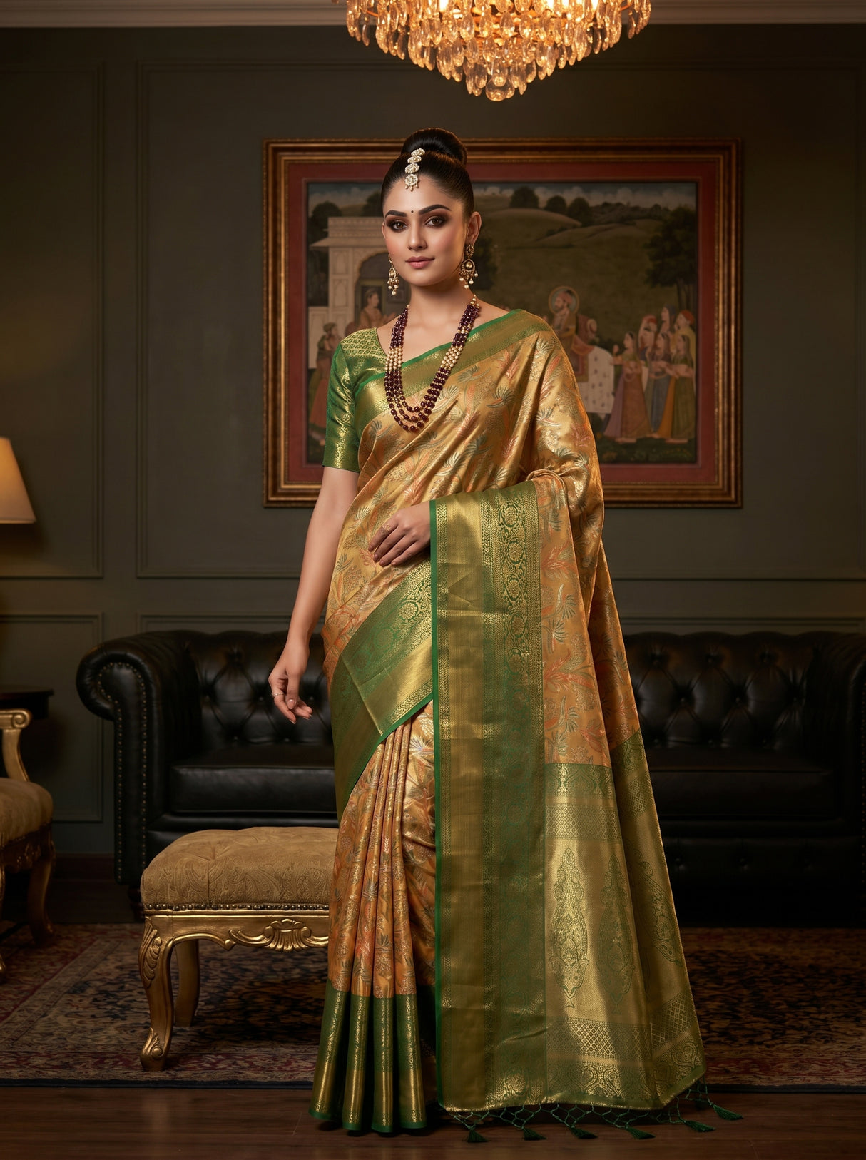 MIMOSA Orange Kanjivaram Art Silk Saree — pose 4 styling detail