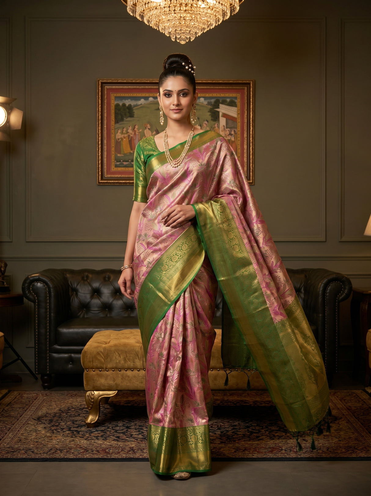 MIMOSA Rani Kanjivaram Art Silk Saree — Unstitched Blouse Fabric