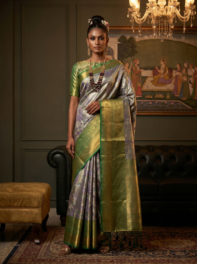 MIMOSA Violet Kanjivaram Art Silk Saree — Draped Mannequin View