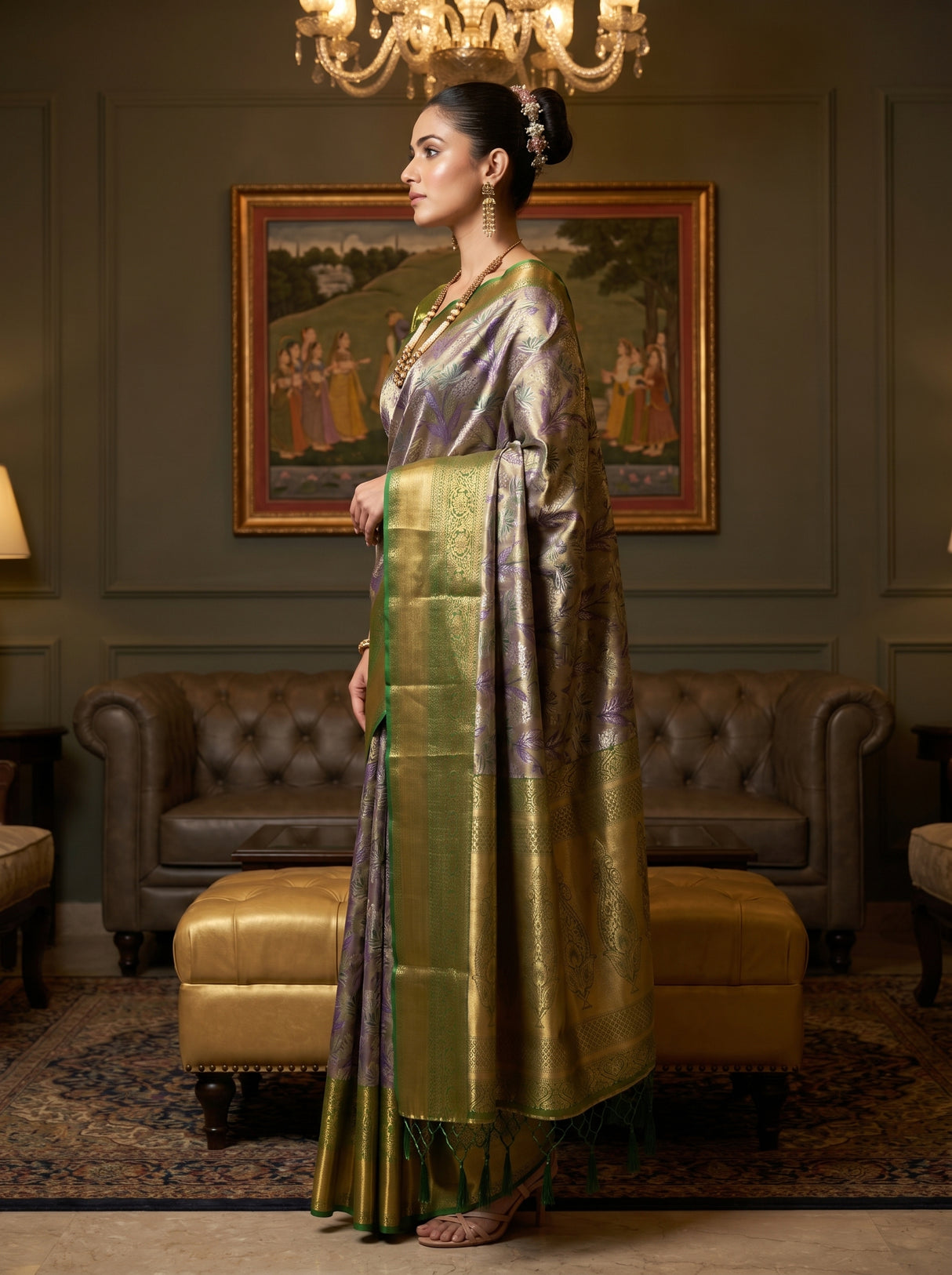 MIMOSA Violet Kanjivaram Art Silk Saree — Unstitched Blouse Fabric