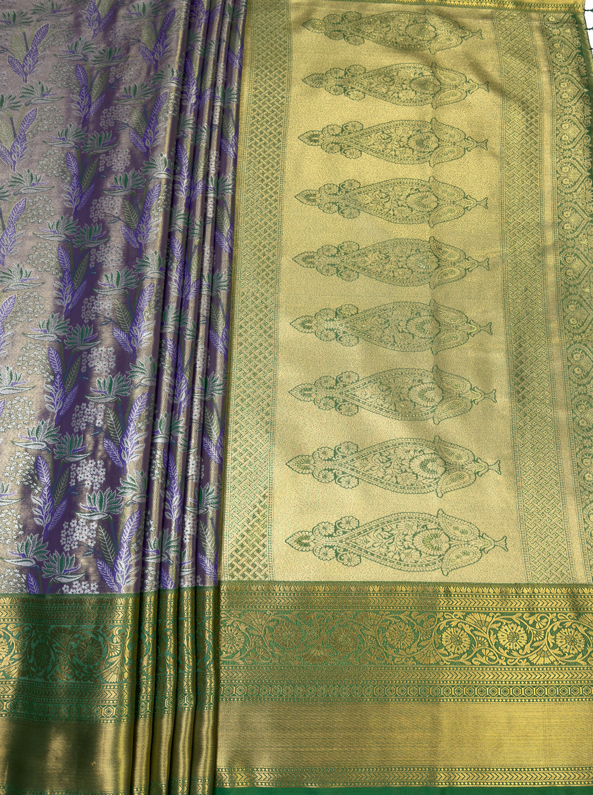 MIMOSA Violet Kanjivaram Art Silk Saree — pallu and zari work detail
