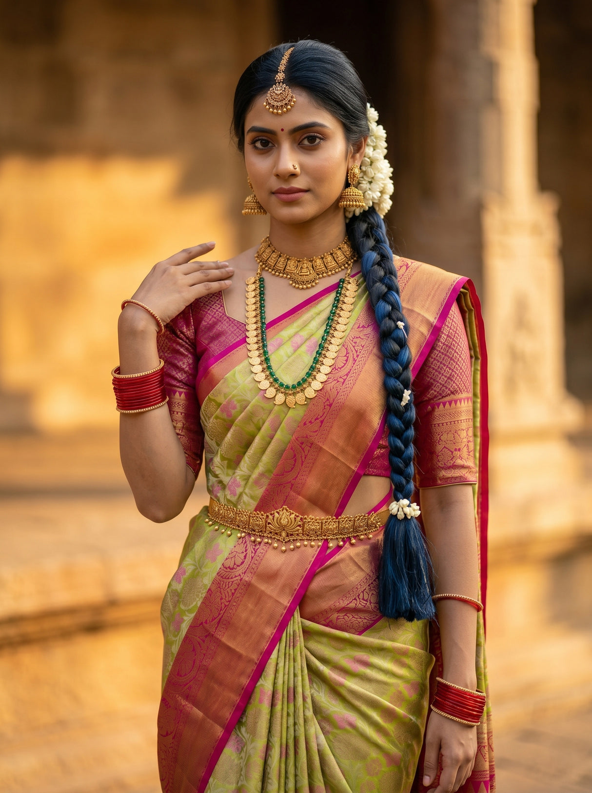 MIMOSA Olive Saree Saree — pose 10 styling detail