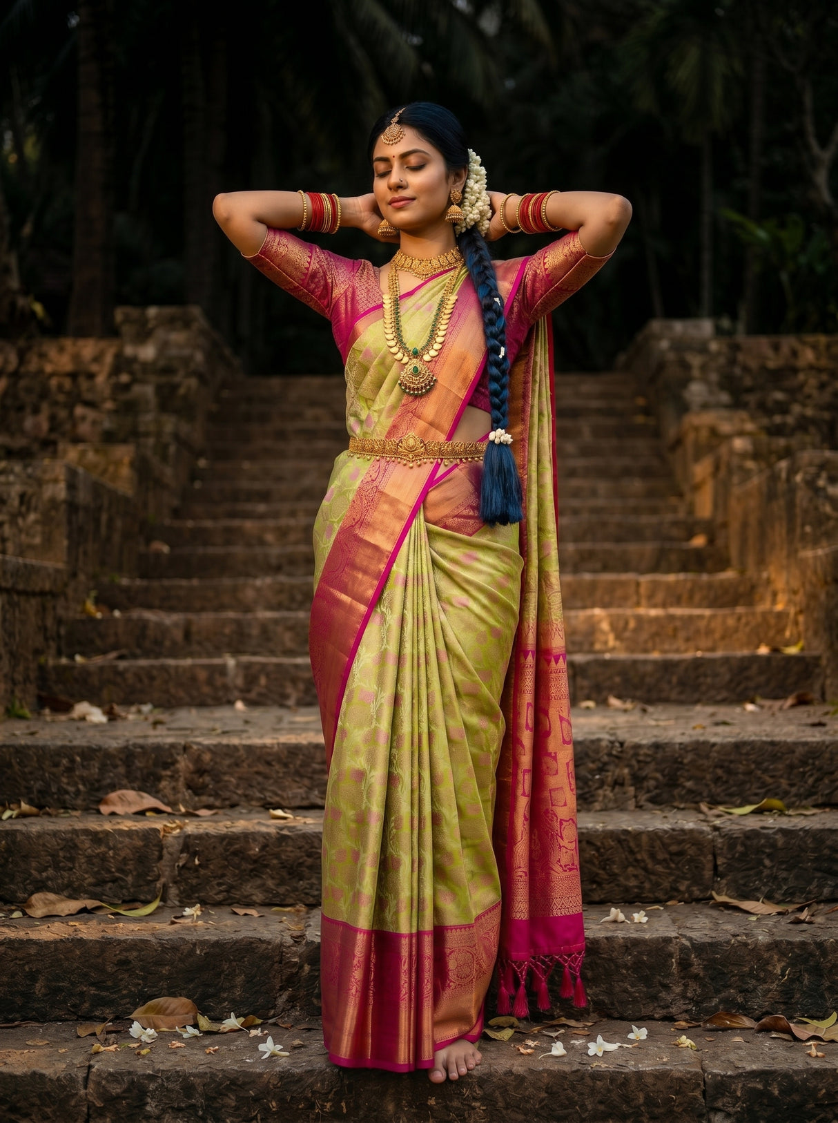 MIMOSA Olive Saree Saree — pose 5 styling detail