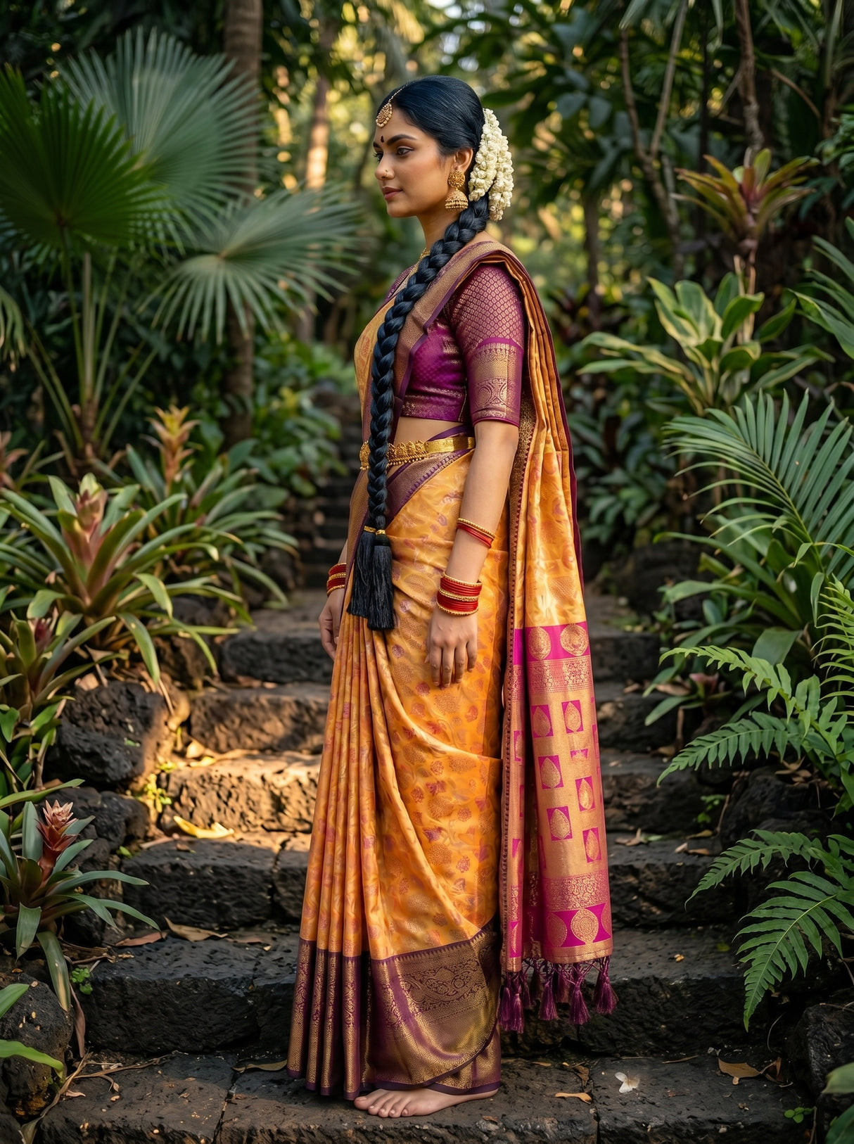 MIMOSA Orange Saree Saree — pose 3 styling detail