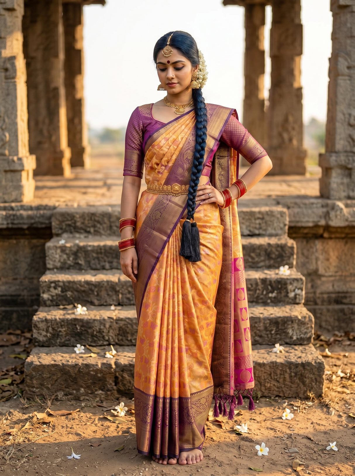 MIMOSA Orange Saree Saree — pose 4 styling detail
